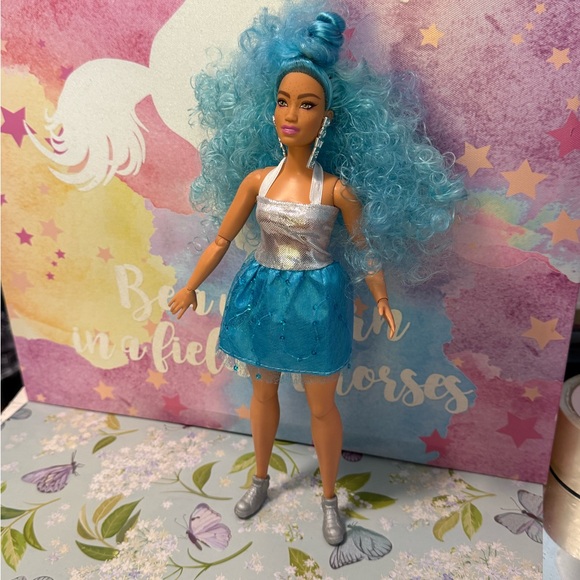 Barbie Doll with Blue Hair and Silver Outfit - Picture 2 of 3